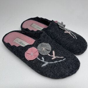 Flexus by Spring Step Flower Gray Wool Slipper Women 7.5 EU 38 Contoured Footbed